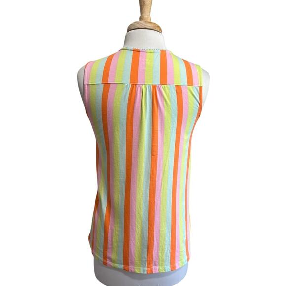LANDS END Neon Colorblock Stripe Tank Sleeveless Top Women's S 6/8 - Picture 4 of 6